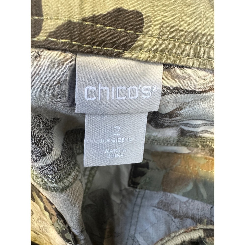Chico's Utility Camouflage Crop Pants Green Brown Camo Sz 2 US 12 Cargo Pockets - Picture 7 of 14